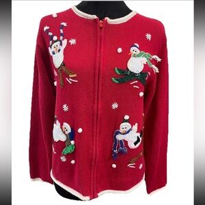 Heirloom collections VTG 2003 ladies red full zip up sweater cotton blend Small